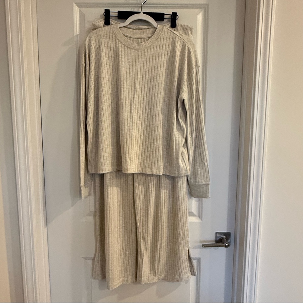 Vineyard Vines Dreamcloth Wide-leg Pant and Top Lounge Set-Cream Beige